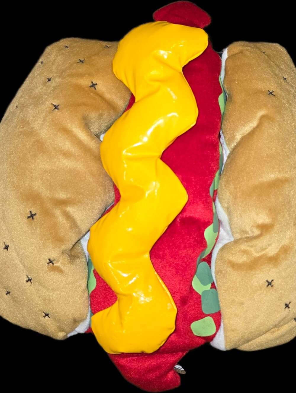 Small Pet Plush Hot Dog Pillow Costume with Ketchup and Mustard